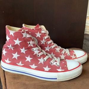 Converse Chuck Taylor All Star High Top Sneaker- Red with White Stars- size 8